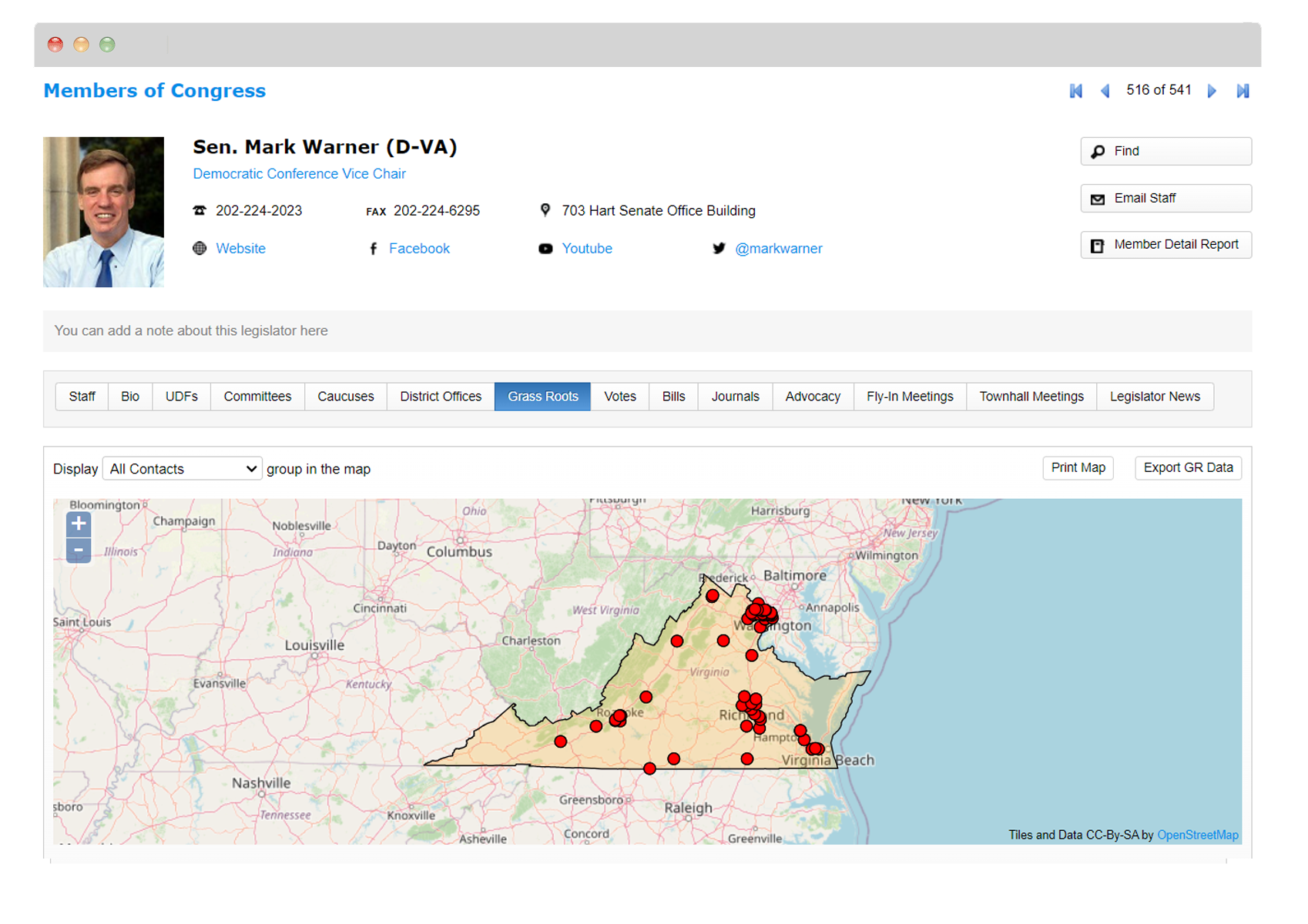 Legislator profile map in browser